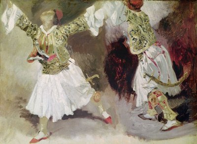 Zwei griechische Soldaten tanzen (Studie der Soliote-Tracht) von Ferdinand Victor Eugene Delacroix